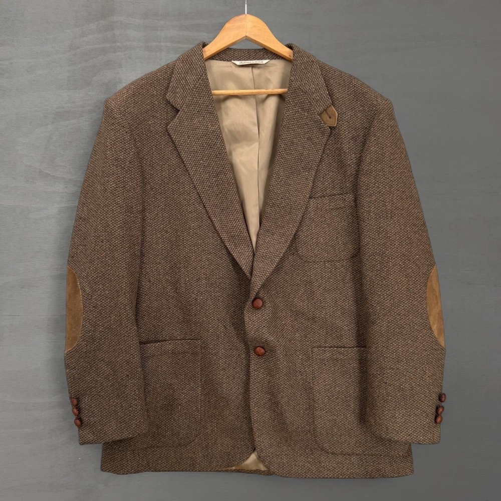 Stafford Blazer Brown Tweed Wool Suede Elbow Patches 46R